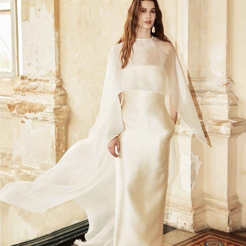 Elegant Cream Maxi Dress with Sheer Cape
